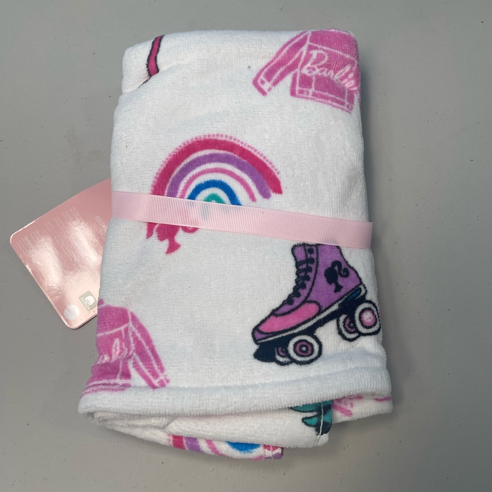 COPY - Barbie New NWT hand towels set of 2 roller skates rainbows logo Barbie h…